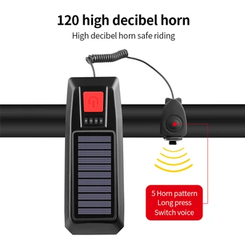 MTB Kolo Sprednje Luči z Horn Solar Powered USB za Polnjenje 3 Načini T6 LED Svetilko Varnost Opozorilo Rog Kolesarske Opreme,