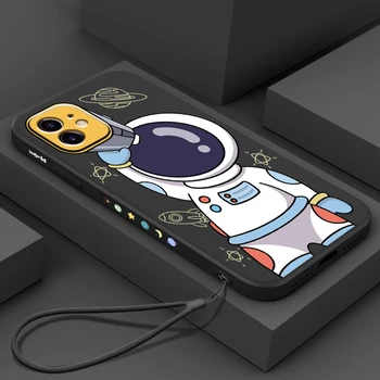 Srčkan Astronavt Primeru Telefon Za iPhone 13 12 Mini 11 Max Pro XS XR X 8 7 Plus Strani Vrvica za opaljivanje tega Tekoči Silikon Mehko Odbijač Zadnji Pokrovček