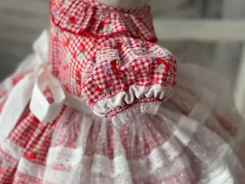 2Pcs Dekleta španske Jagode Obleko Otrok Lolita Žogo Halje Za Baby Dekle Rojstni dan Obleke za Malčke Letnik Princesa Vestidos